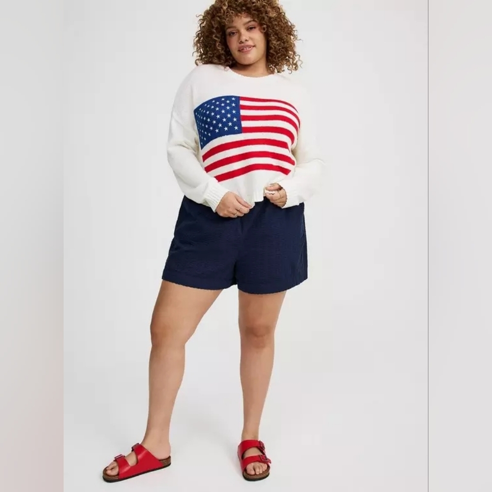 TORRID White Crewneck Sweater with Red White & Blue American Flag Graphic - Picture 9 of 15